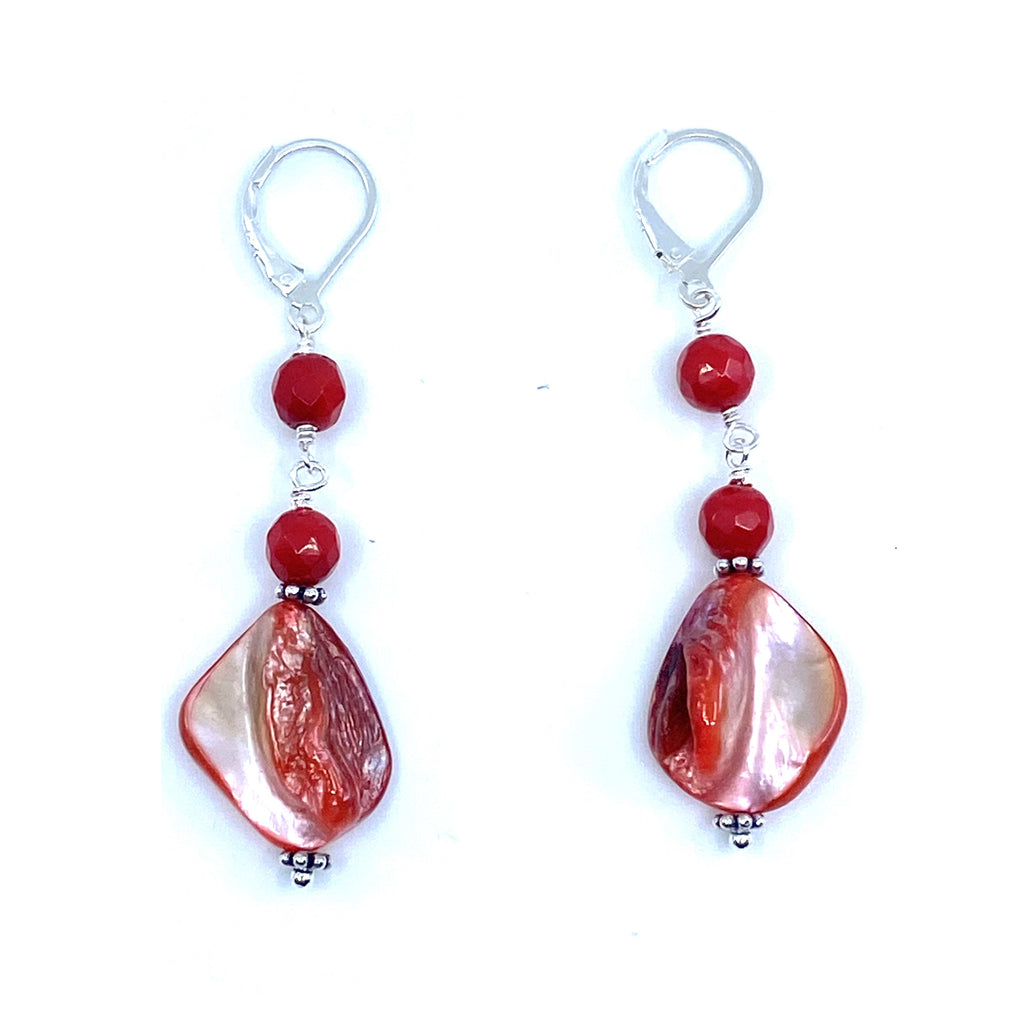 Beautifully Colorful Pink Shell & Coral Sterling Silver Earrings