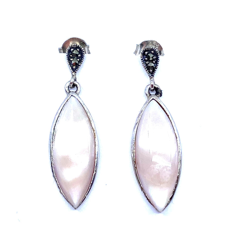 Creamy Pink Shell Marcasite Sterling Silver Earrings