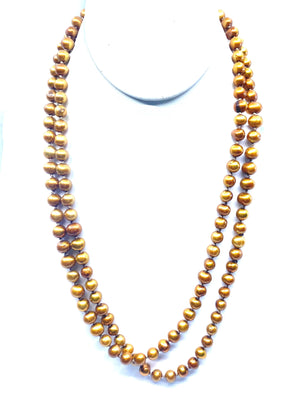 Very Long Gorgeous Golden Freshwater Opera Pearl Statement Necklace 52"