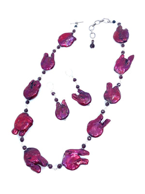 Magnificent Garnet Red Pearl Sterling Silver Statement Necklace