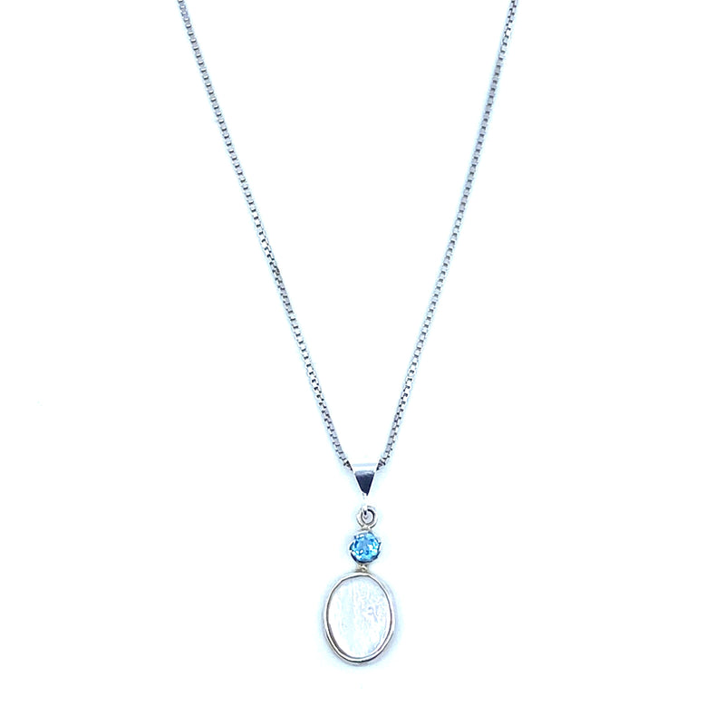 Lovely Petite Blue Topaz and Freshwater Pearl Sterling Silver Necklace
