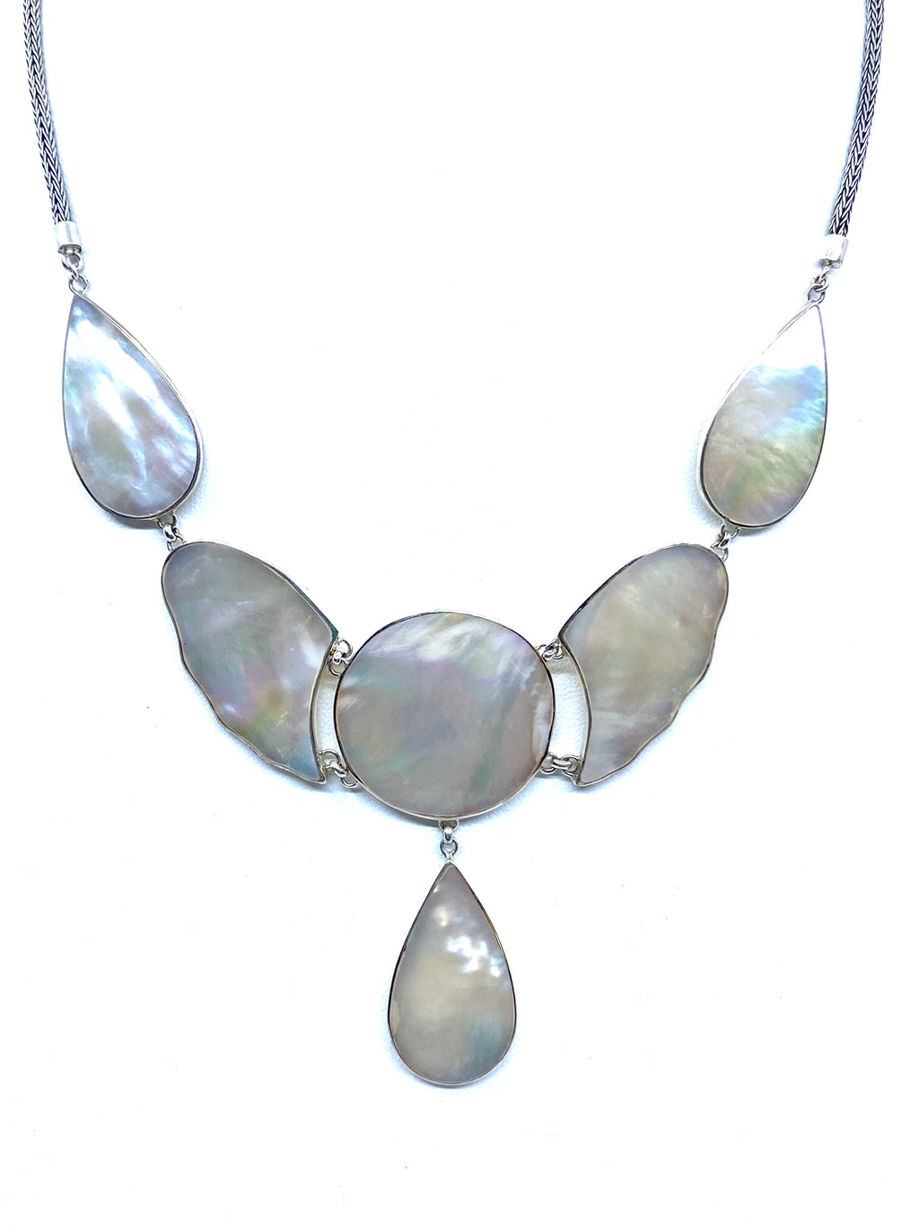Lovely Mother of Pearl White Shell Silver Necklace