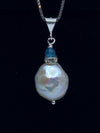 Stunning Pearl Freshwater Pearl with Blue Apatite Sterling Silver Pendant