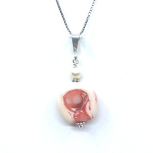 Pretty Pink and White Coral with Pearl Sterling Silver Pendant