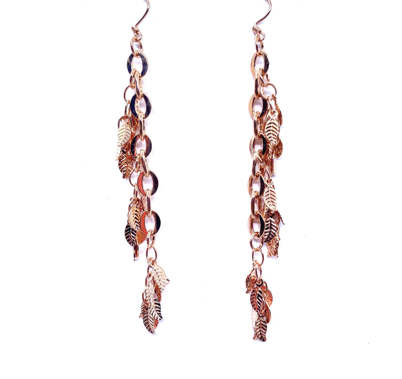 Rose Gold Plated Dangle Leaf Earrings