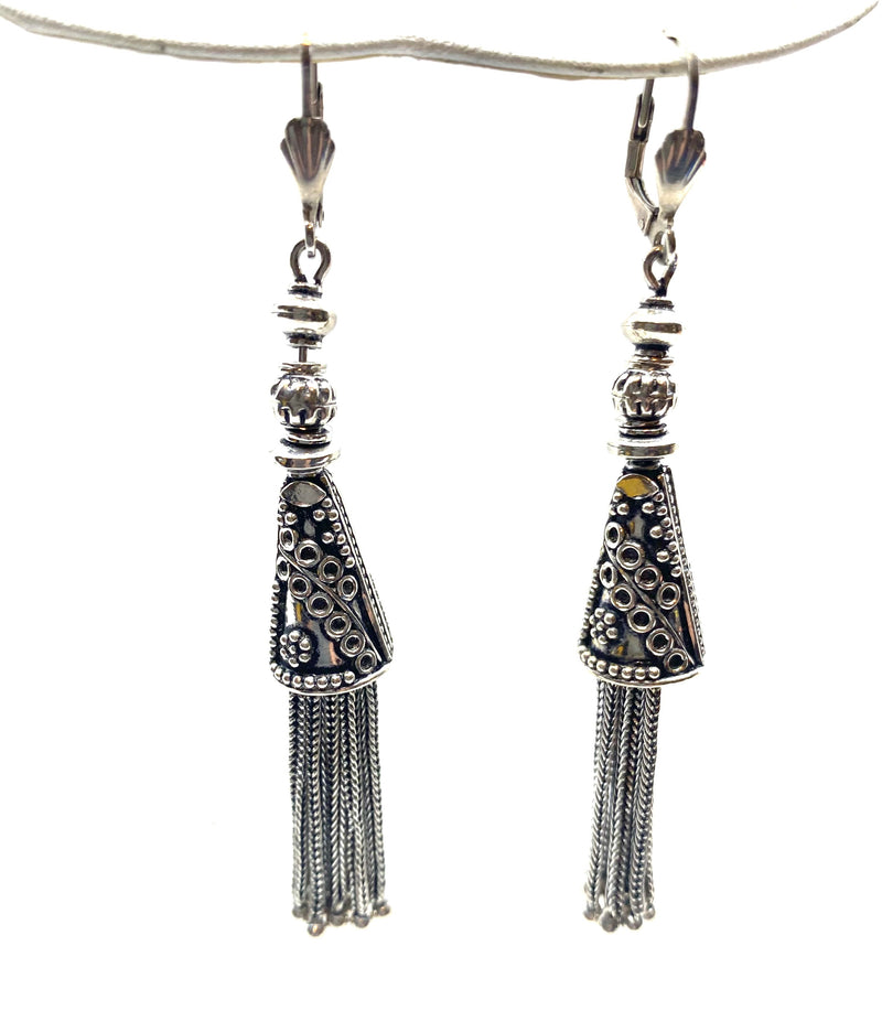 Exotic Balinese Tassel Sterling Silver Statement Earrings