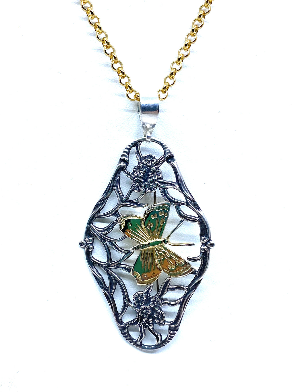 Gold Butterfly Brooch and Sterling Silver Statement Necklace