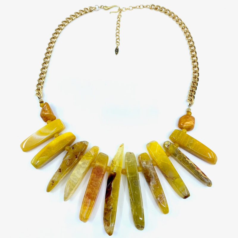Dynamic Golden Yellow Agate Gold Plated Statement Necklace