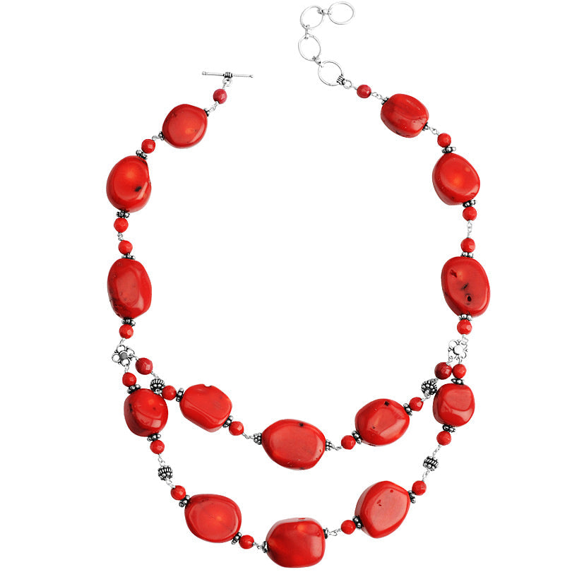 Bold Vibrant Coral Sterling Silver Statement Necklace