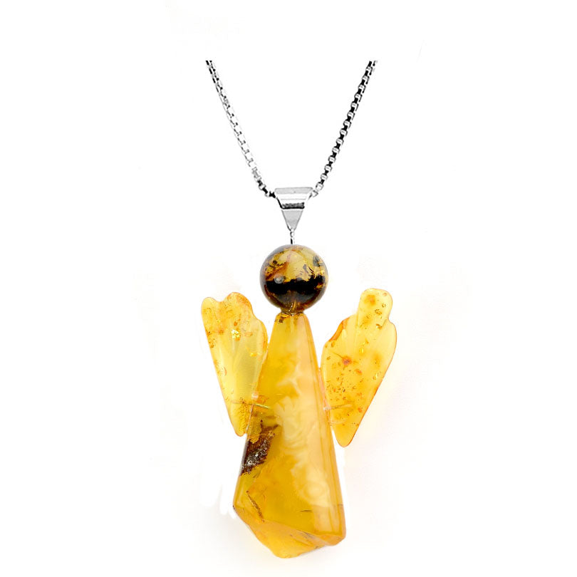 Adorable Butterscotch Baltic Amber Angel Sterling Silver Necklace