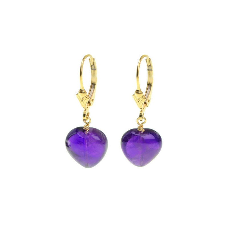 Beautiful Amethyst Heart Gold Filled Lever-Back Earrings