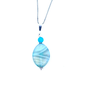 Gorgeous Blue Agate Sterling Silver Pendant Necklace