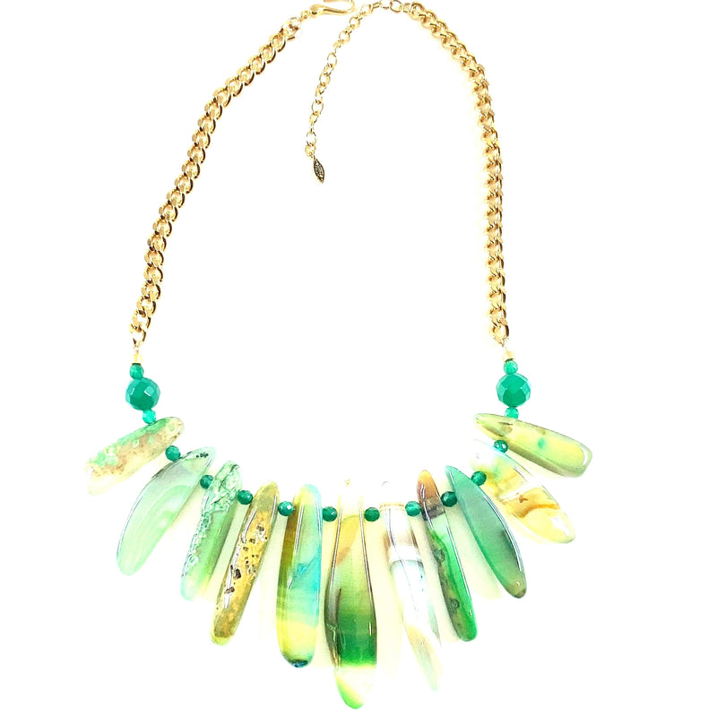 Stunning Green Agate Gold Plated Statement Necklace