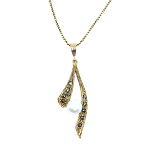 Gorgeous Gold Marcasite and Pearl on Italian Gold Vermeil Necklace
