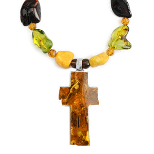 Magnificent Baltic Amber Cross Sterling Silver Statement Necklace