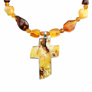 Polish Designer Butterscotch Baltic Amber Cross Statement Necklace Sterling Silver Set