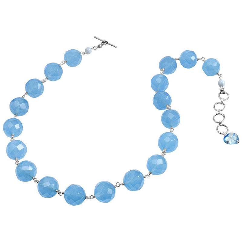 Stunning Periwinkle Faceted Blue Agate Sterling Silver Necklace