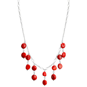 Delicate Drops of Coral Sterling Silver Necklace