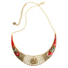 Vibrant Red and Gold Plated Marcasite Peacock Statement Necklace