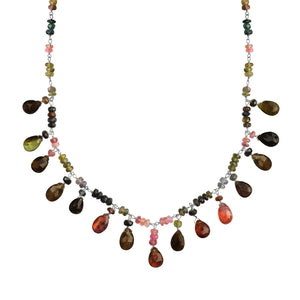 Exotic Tourmaline Faceted Drops Sterling Silver Necklace