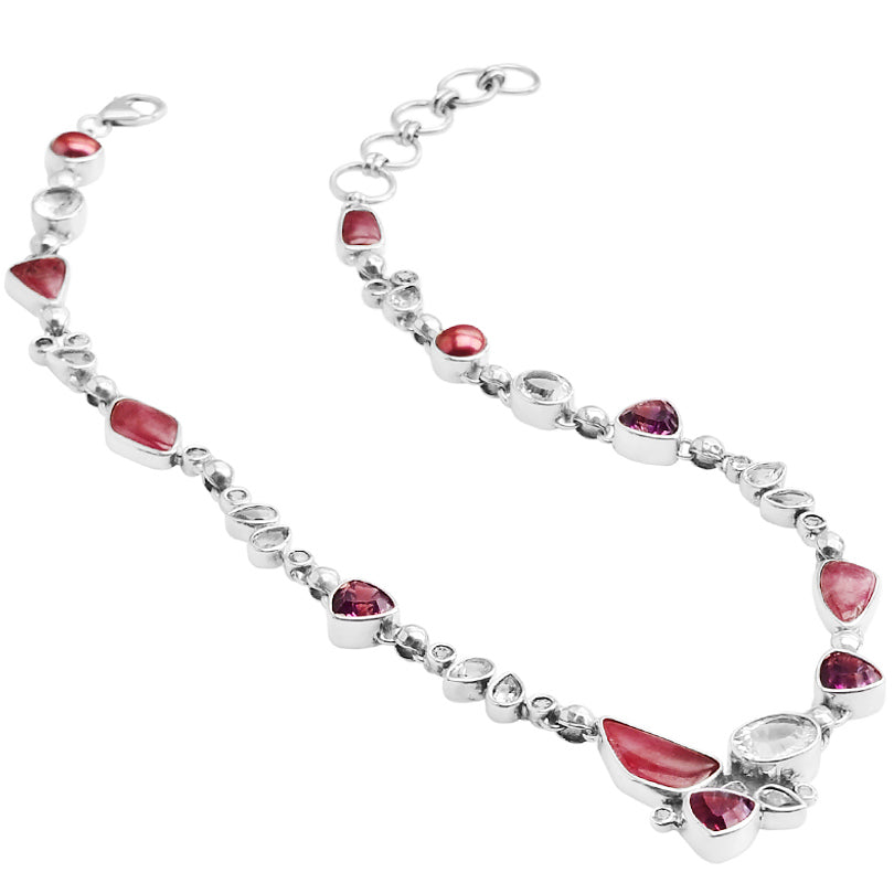 Starborn Red Rhodonite with Celestial Quartz & White Topaz Sterling Silver Statement Necklace