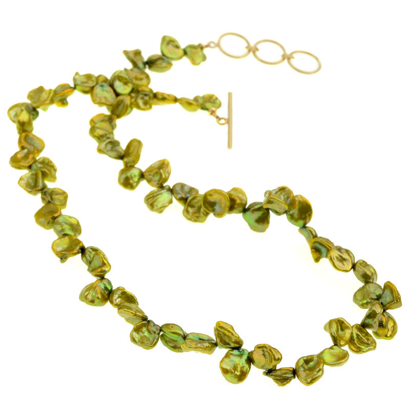 Lovely Natures Green Fresh Water Pearl Gold Filled Necklace