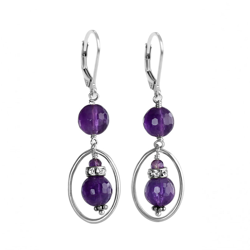 Sparkling Amethyst and Crystal Sterling Silver Earrings