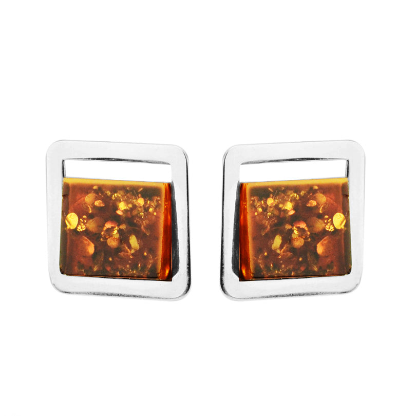 Polish Designer Contemporary Style Cognac Baltic Amber Sterling Silver Statement Earrings