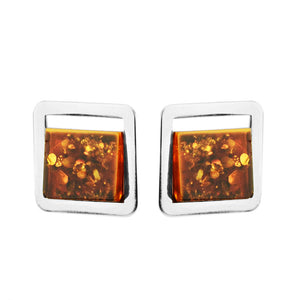 Polish Designer Contemporary Style Cognac Baltic Amber Sterling Silver Statement Earrings