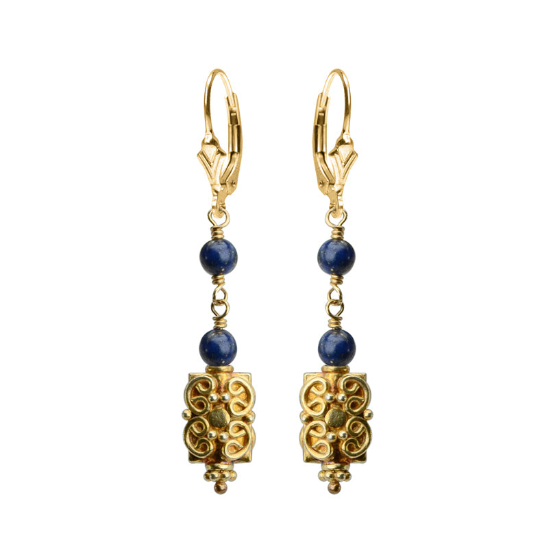 Sparkling Vermeil with Lapis Earrings with Gold Filled Lever-Back Hooks