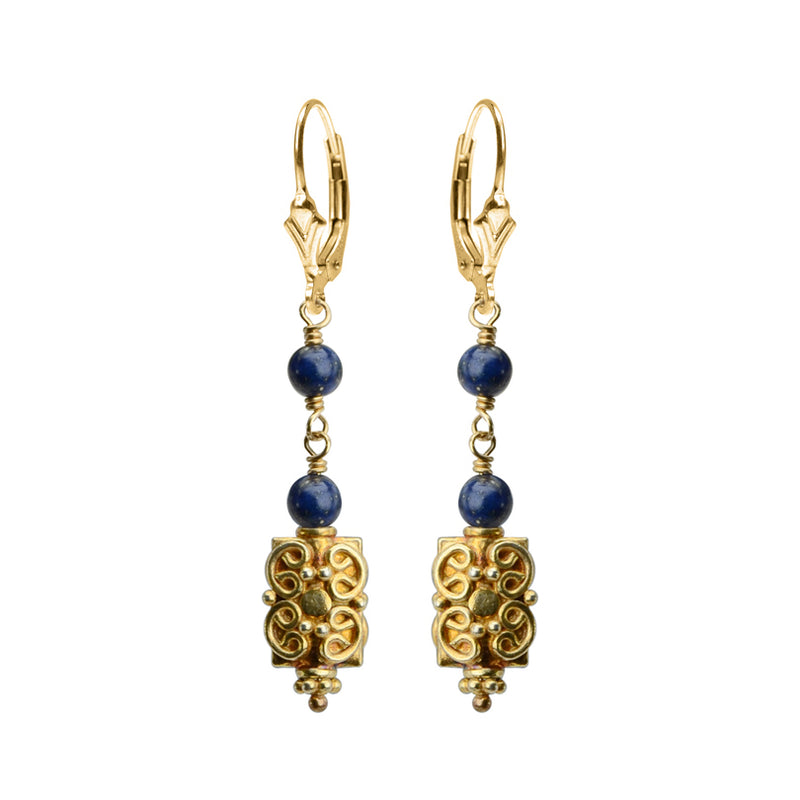 Sparkling Vermeil with Lapis Earrings with Gold Filled Lever-Back Hooks