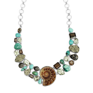 Magnificent Ammonite and Mixed Stones Sterling Silver Statement Necklace