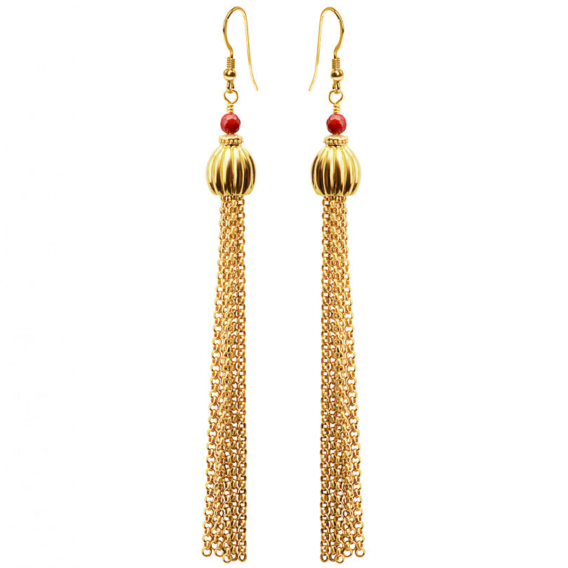 Fun & Glamorous Coral Gold Plated Chain Earrings