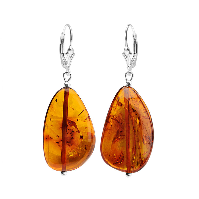 Gorgeous Cognac Baltic Amber Sterling Silver Earrings