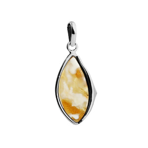 Stunning White Baltic Butterscotch Amber Sterling Silver Pendant