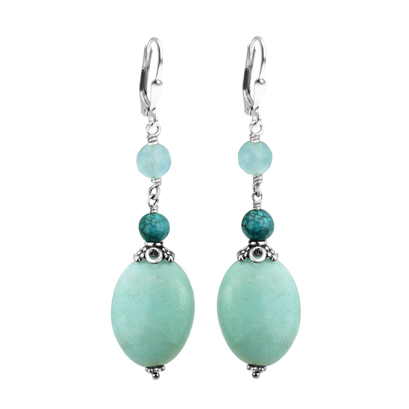Rich Blue Amazonite & Turquoise Sterling Silver Earrings