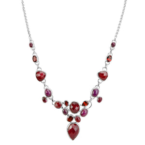 Gorgeous Red Corundum with Tourmaline and Garnet Sterling Silver Statement Necklace