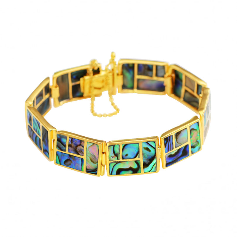 Gorgeous Lustrous Labyrinth Abalone Gold Plated Statement Bracelet