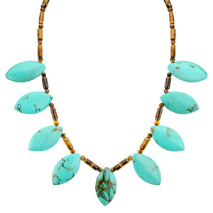 Vibrant Blue Chalk Turquoise & Tiger's Eye Sterling Silver Statement Necklace