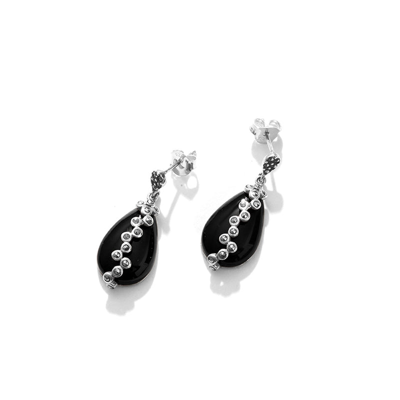 Beautiful Jazzy Black Onyx Marcasite Sterling Silver Statement Earrings