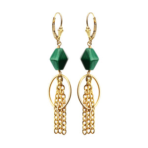 Elegant Malachite Gold Filled Chain Earrings