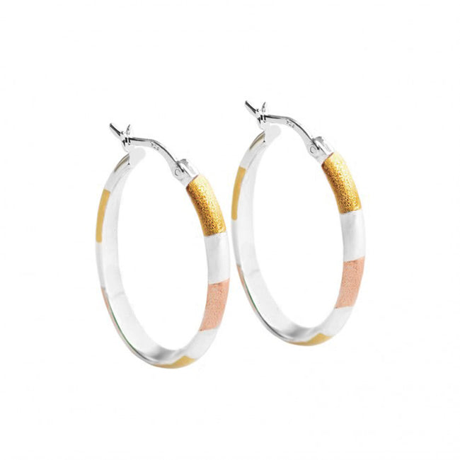 Beautiful Satin 18kt Tri Color Plated Sterling Silver Oval Statement Hoops
