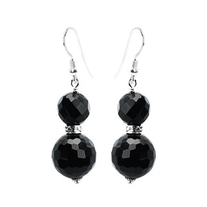 Stunning Black Onyx with Crystal Accents Sterling Silver Statement Earrings