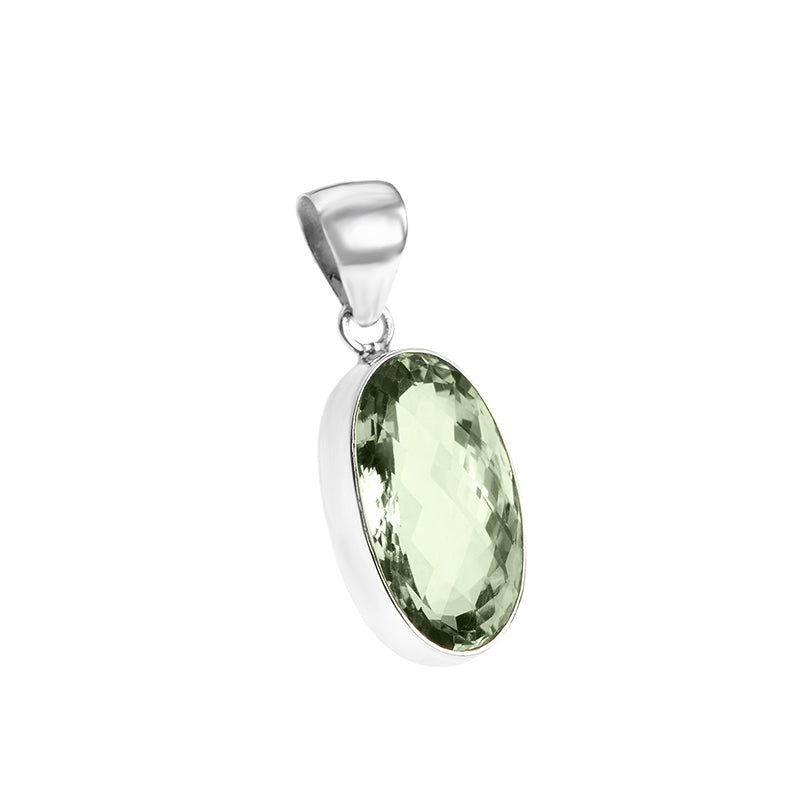 Gorgeous Diamond Cut Green Amethyst Sterling Silver  Pendant