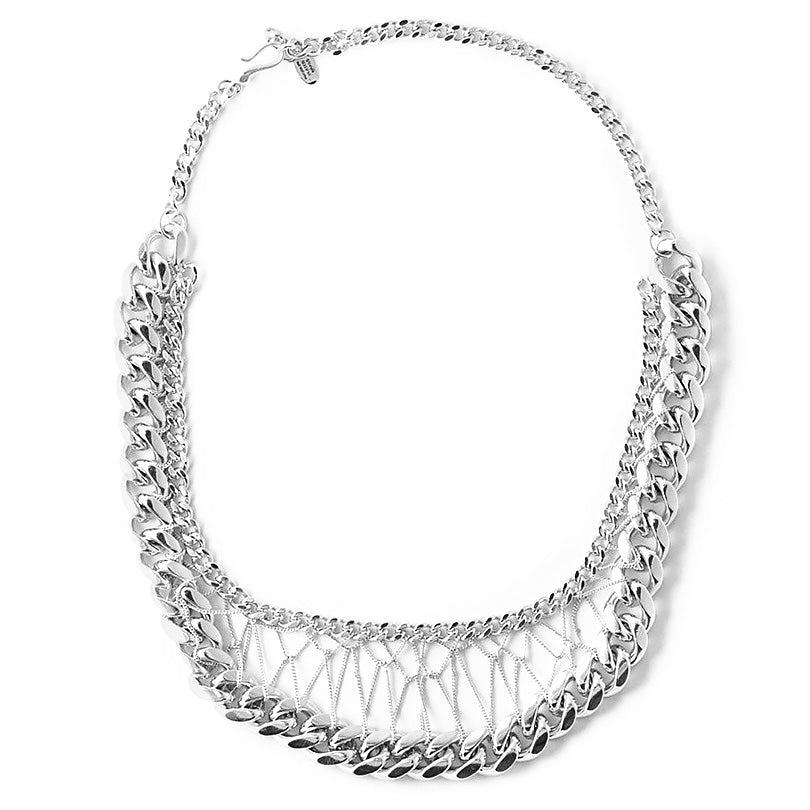 Chunky Woven Chain Silver Plated Statement Necklace