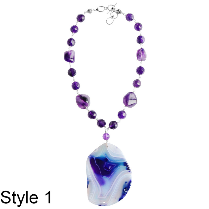 Magnificent Amethyst and Amazing Purple Striped Agate Sterling Silver Statement Necklace