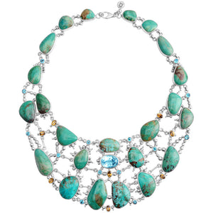 Magnificent Turquoise, and Blue Topaz Sterling Silver Statement Necklace