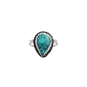 Colorful Chrysocolla and Hematite Crystal Sterling Silver Ring