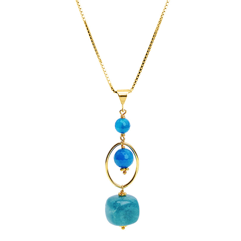Aquamarine and Blue Agate on Vermeil Italian Chain Pendant Necklace