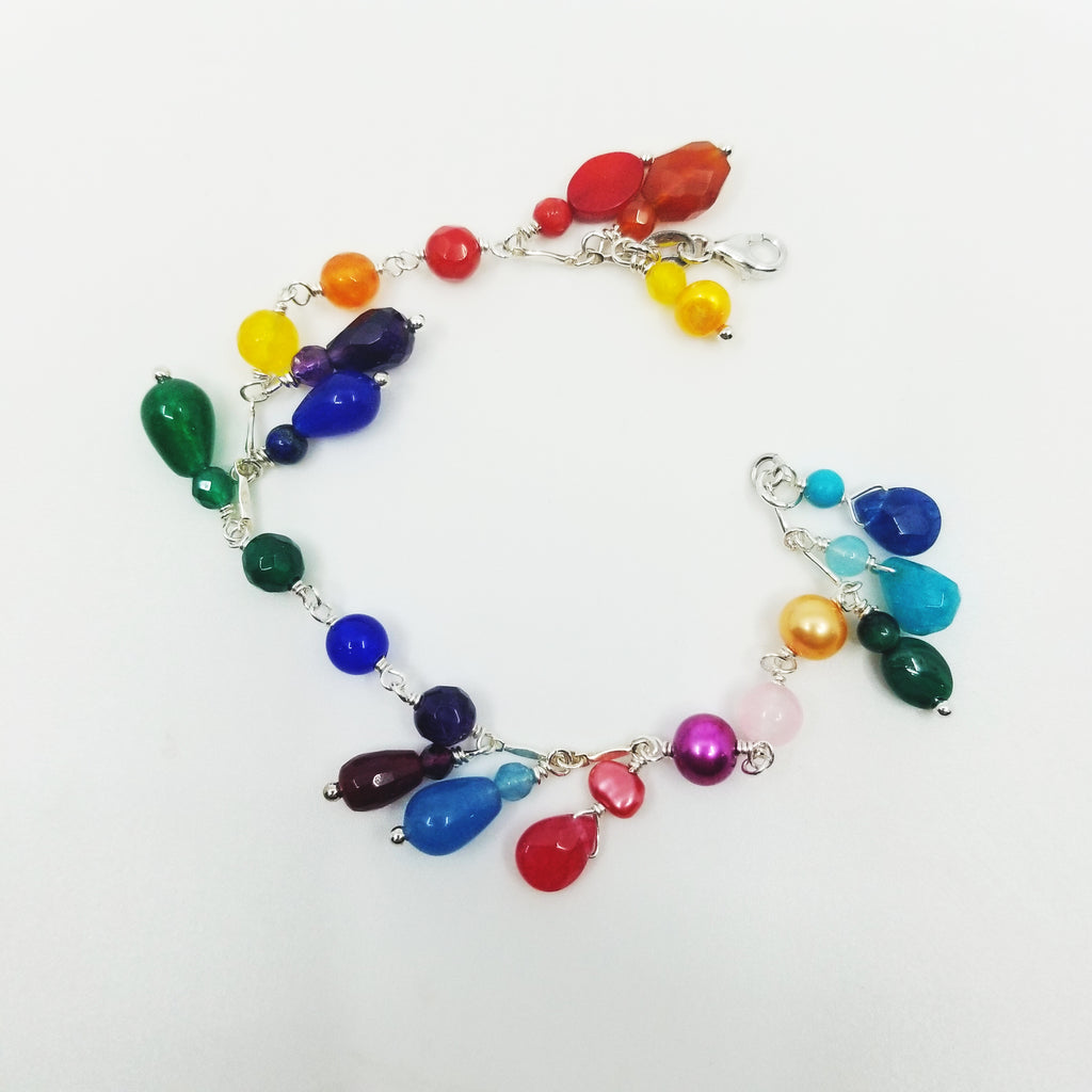 Beautiful Vibrant Colors of Semiprecious Stones Happy Sterling Silver Bracelet